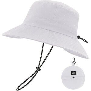 Unisex Light Grey 100%Nylon Waterproof Wide Brim Mesh Vent Chin Strap Bucket Hat
